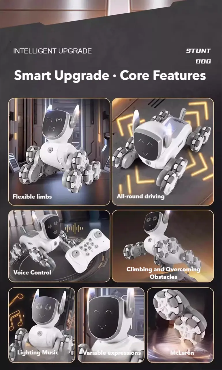 8-Wheeled Robot Dog with Voice & Stunt Features (TB-5058680) — illustrated product details, panel 2