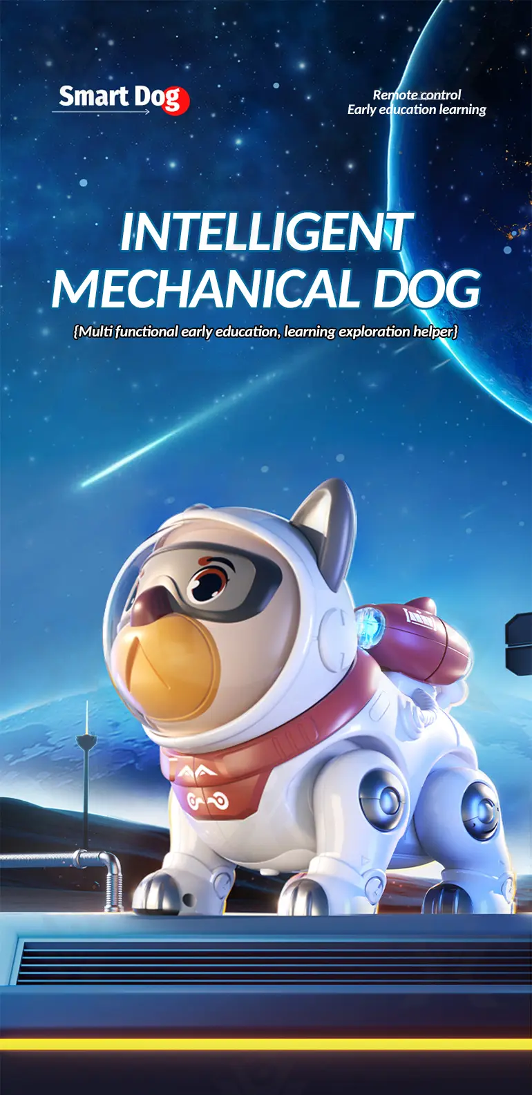 Cute Mechanical Dog Toy with Remote & Lights (TB-4400999) — illustrated product details, panel 1