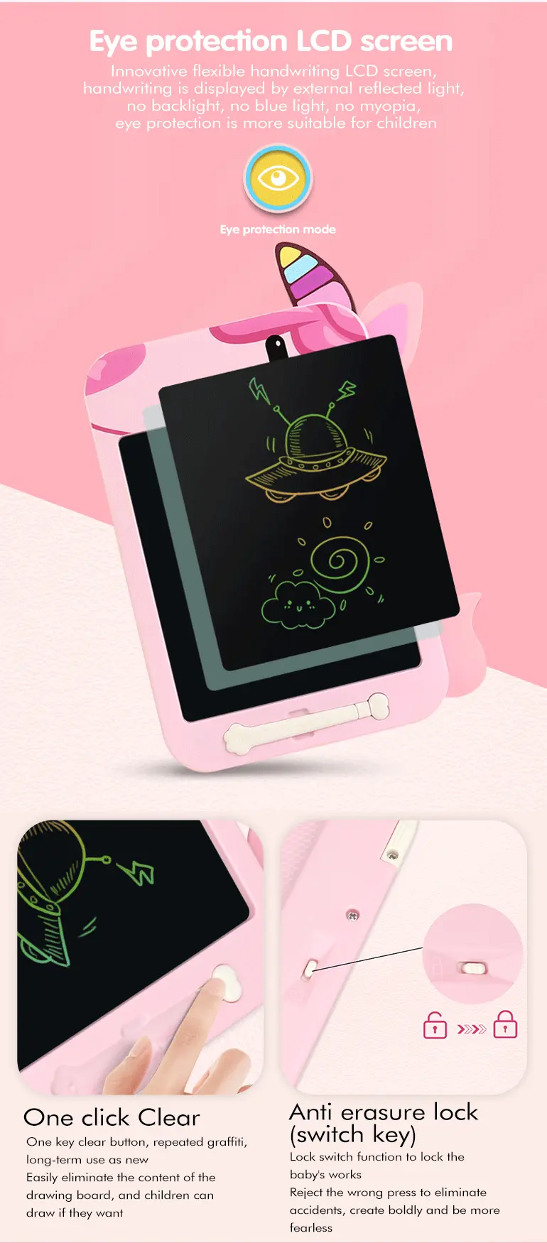 LCD Drawing Board, Writing Tablet (TB-2100675) — illustrated product details, panel 2