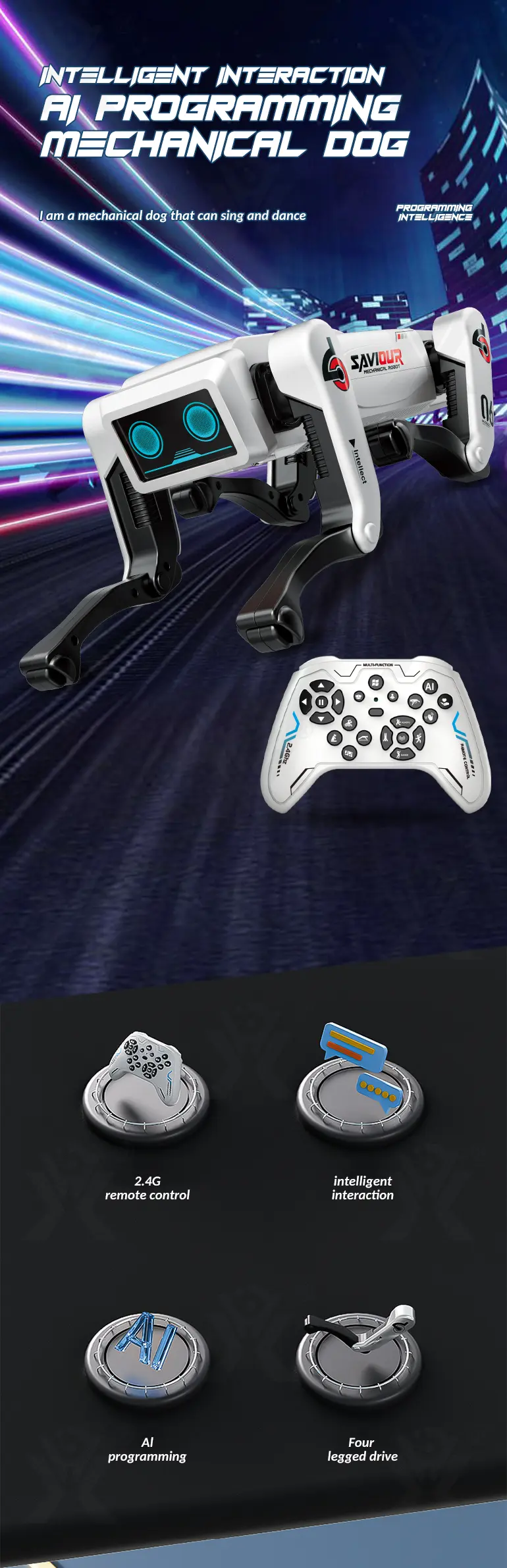 AI Intelligent Mechanical Robotic Dog Toy (TB-4974010) — illustrated product details, panel 1