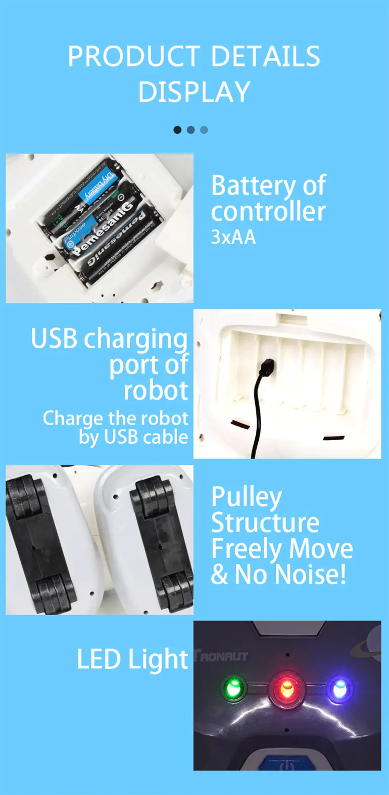 Astronaut RC Robot Toy with LED Lights & Dance (TB-2249644) — illustrated product details, panel 11