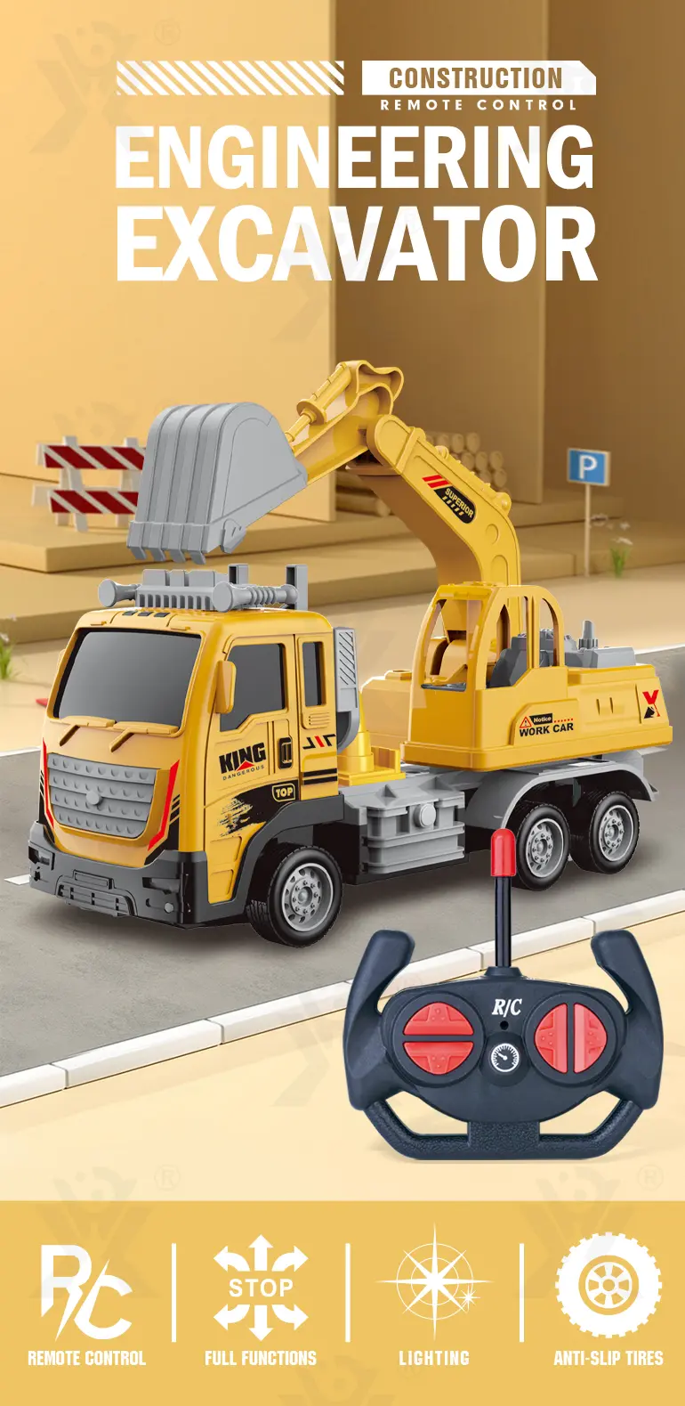 RC Engineering Excavator Toy With Multi-Joint Arm Control (TB-4259262) — illustrated product details, panel 1