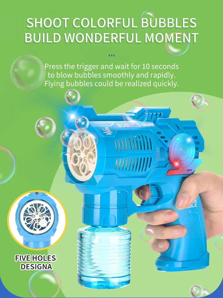 Electric Bubble Gun Toy with Fan (TB-2136126) — illustrated product details, panel 2