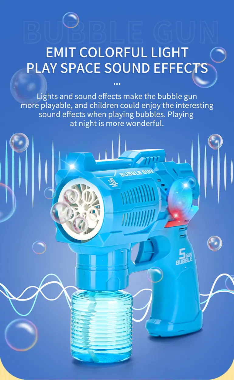 Electric Bubble Gun Toy with Fan (TB-2136126) — illustrated product details, panel 3
