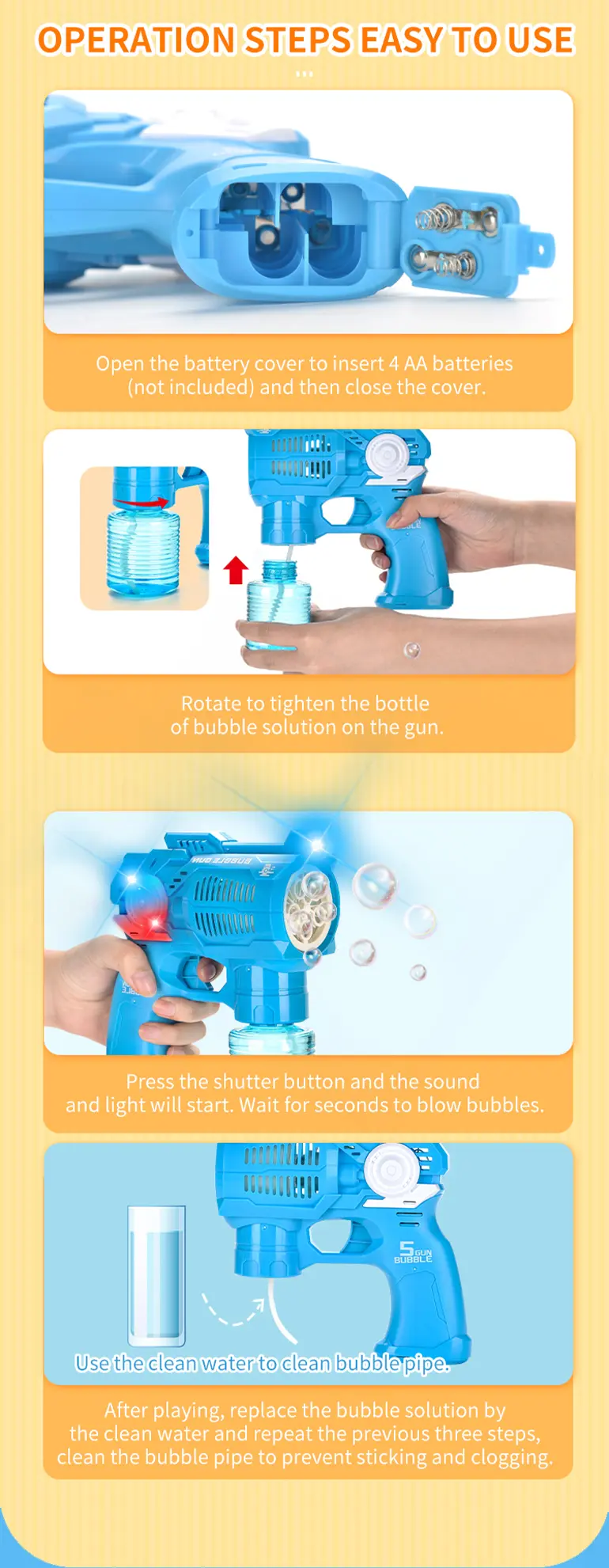 Electric Bubble Gun Toy with Fan (TB-2136126) — illustrated product details, panel 4