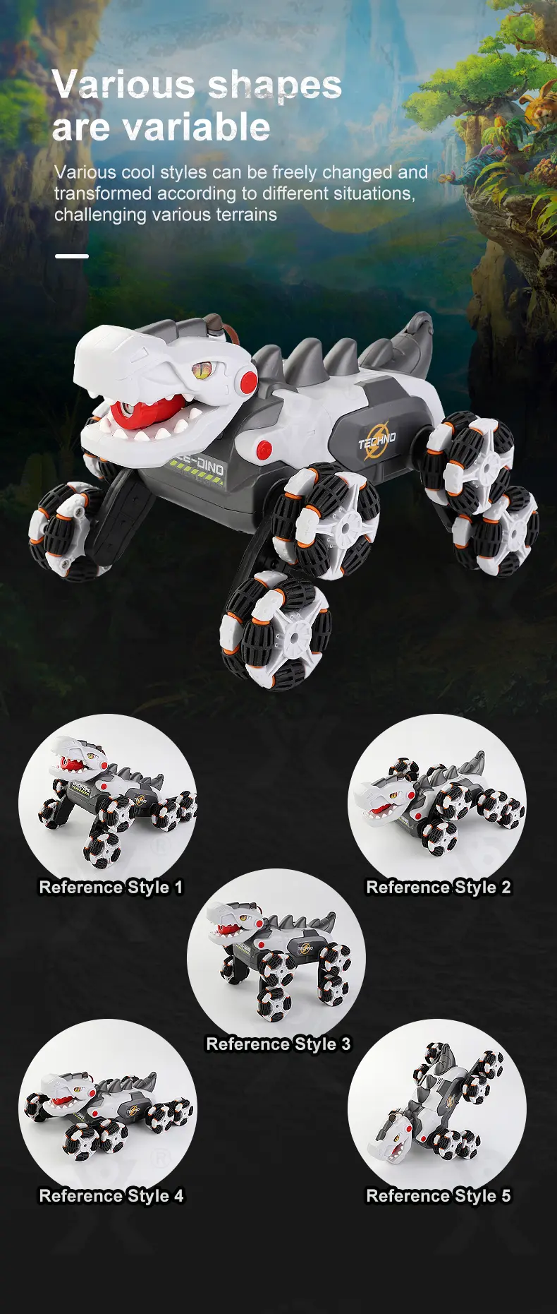Stunt Dinosaur Car, Transformable Dinosaur Car (TB-4427608) — illustrated product details, panel 4