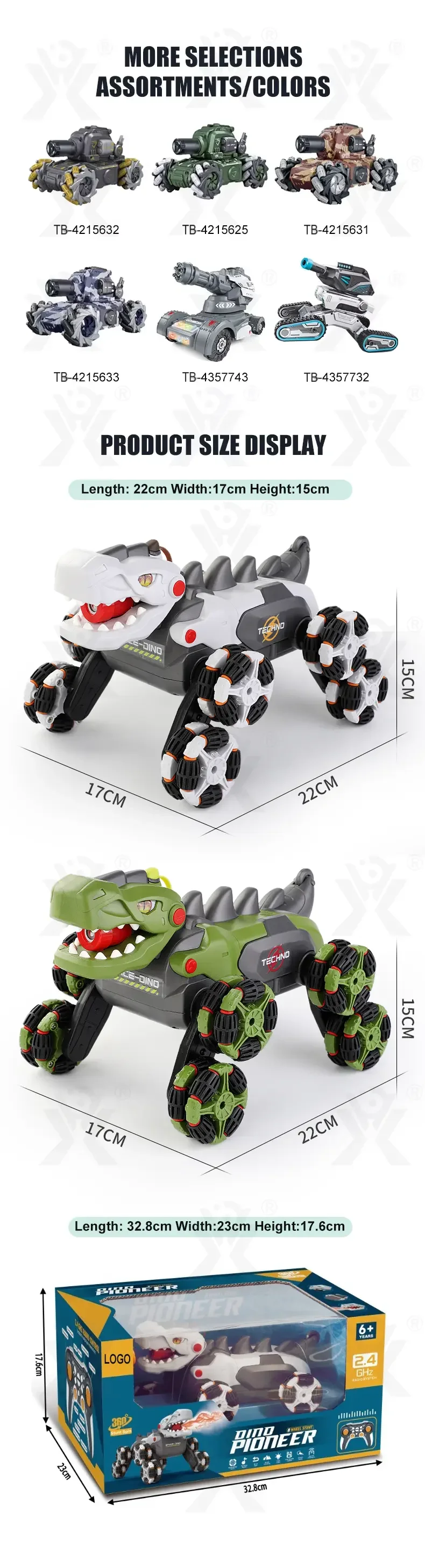 Stunt Dinosaur Car, Transformable Dinosaur Car (TB-4427608) — illustrated product details, panel 9