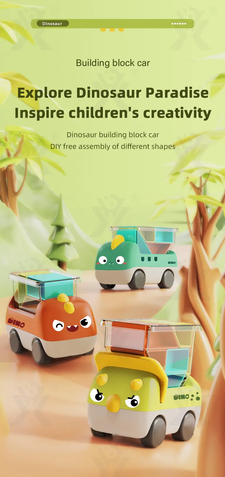 Trucky 3 Puzzle Game Set, Dinosaur Truck Toy Building Block (TB-3983388) — illustrated product details, panel 1
