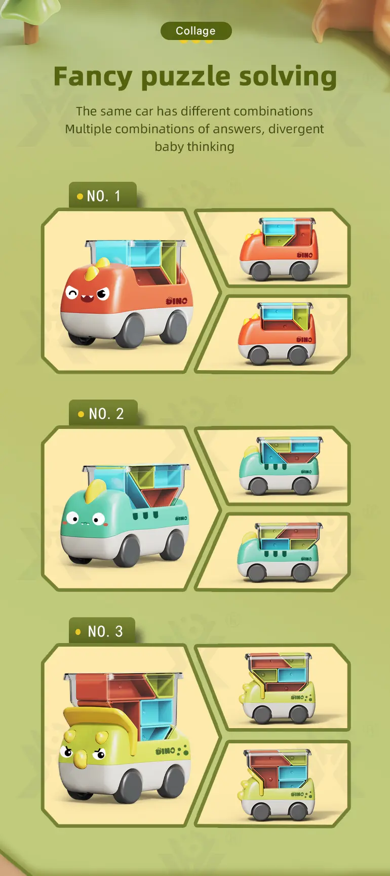 Trucky 3 Puzzle Game Set, Dinosaur Truck Toy Building Block (TB-3983388) — illustrated product details, panel 4