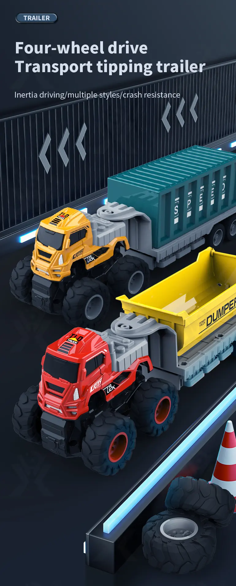 Engineering Truck Toy, Push-and-Go -Educational Children’s Toys Supply (TB-4112574) — illustrated product details, panel 1