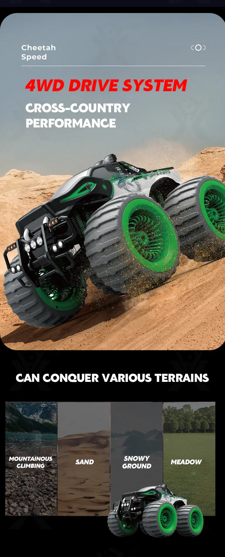 Big Foot RC Car Toy with Dual Motors (TB-4149253) — illustrated product details, panel 2