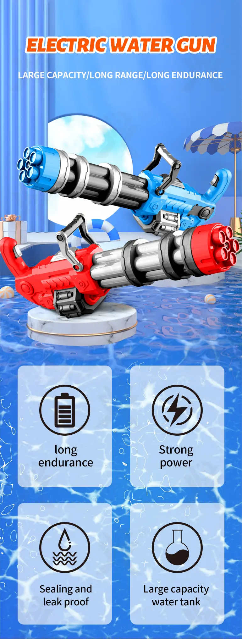 Electric Gatling Water Gun (TB-4226889) — illustrated product details, panel 1