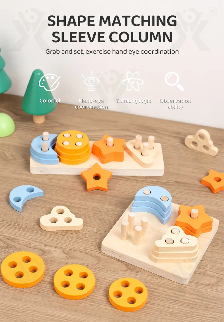 Wooden Montessori Sorting Toy, Shape Matching Puzzle (TB-4147292) — illustrated product details, panel 1