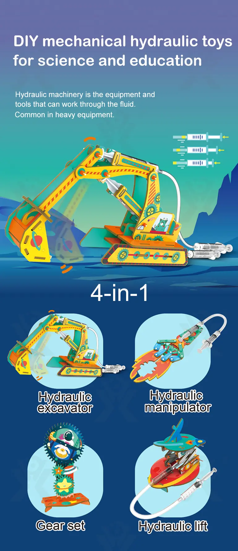 STEM Set, 4 in 1 Hydraulic Machinery Kit (TB-4399260) — illustrated product details, panel 1