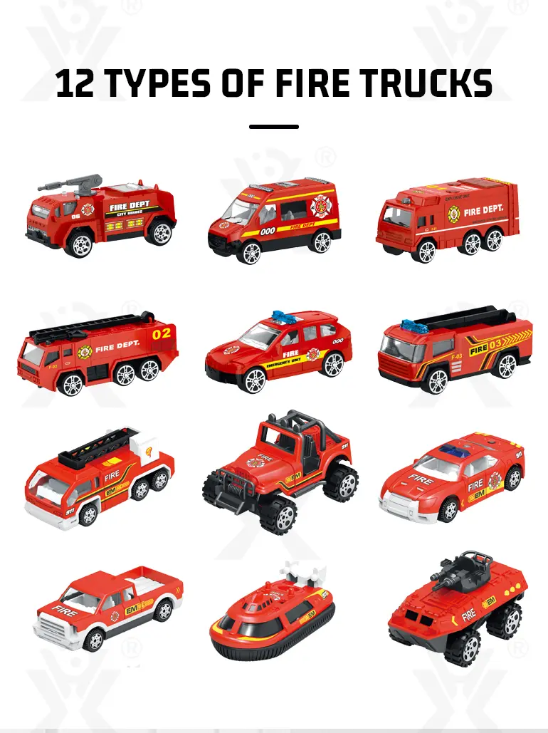 Diecast Fire Truck, Twist-Egg Style, 12 Collectable Style (TB-1500229) — illustrated product details, panel 2