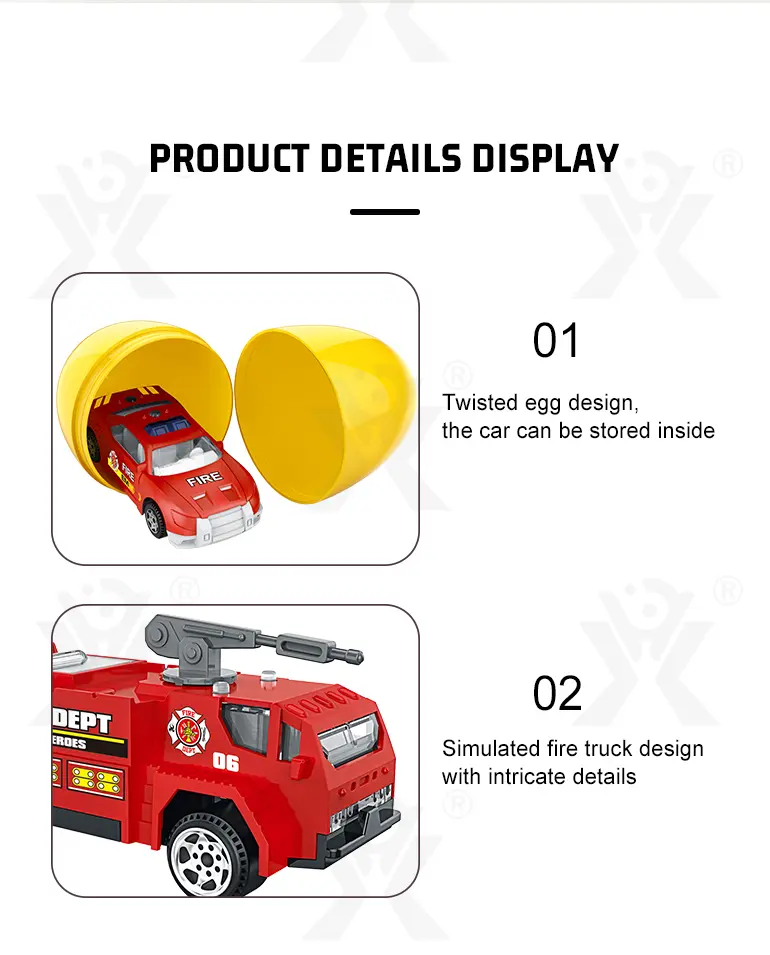 Diecast Fire Truck, Twist-Egg Style, 12 Collectable Style (TB-1500229) — illustrated product details, panel 7