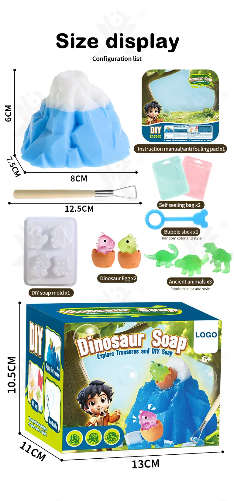 Dinosaur Soap, Vocalno Shape For Digging Play, Glow-in-the-Dark (TB-4399724) — illustrated product details, panel 6