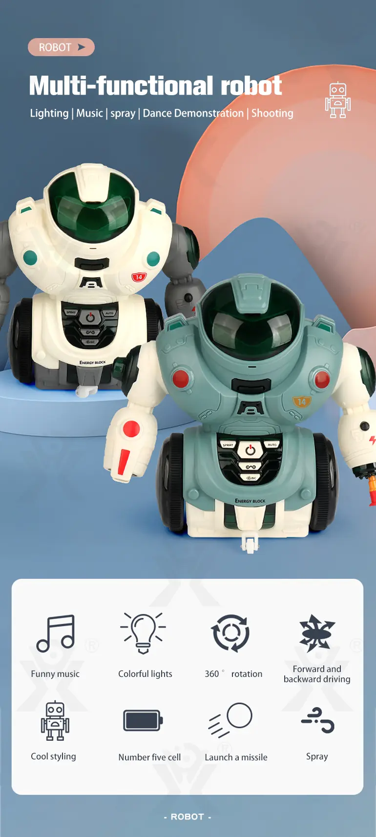 Electric Spray Robot Toys, Kid Robot Toys (TB-2258755) — illustrated product details, panel 1