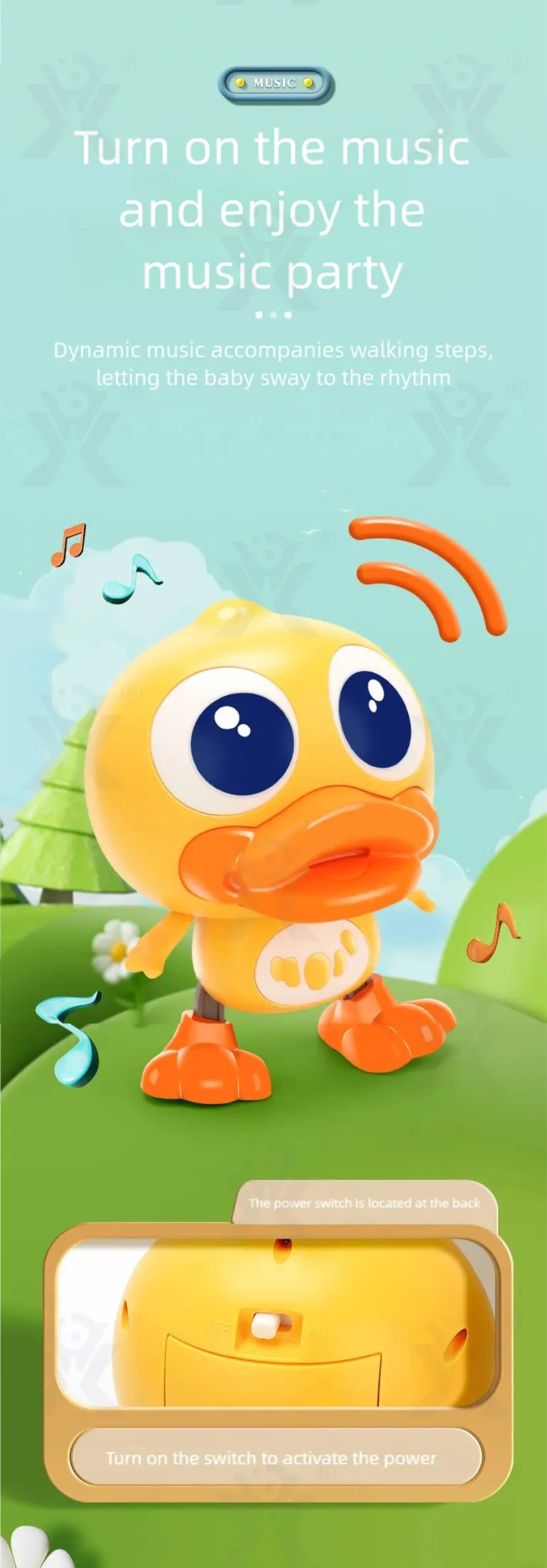 Electric Walking Duck Toy, Transformable, music, and light (TB-5064123) — illustrated product details, panel 4