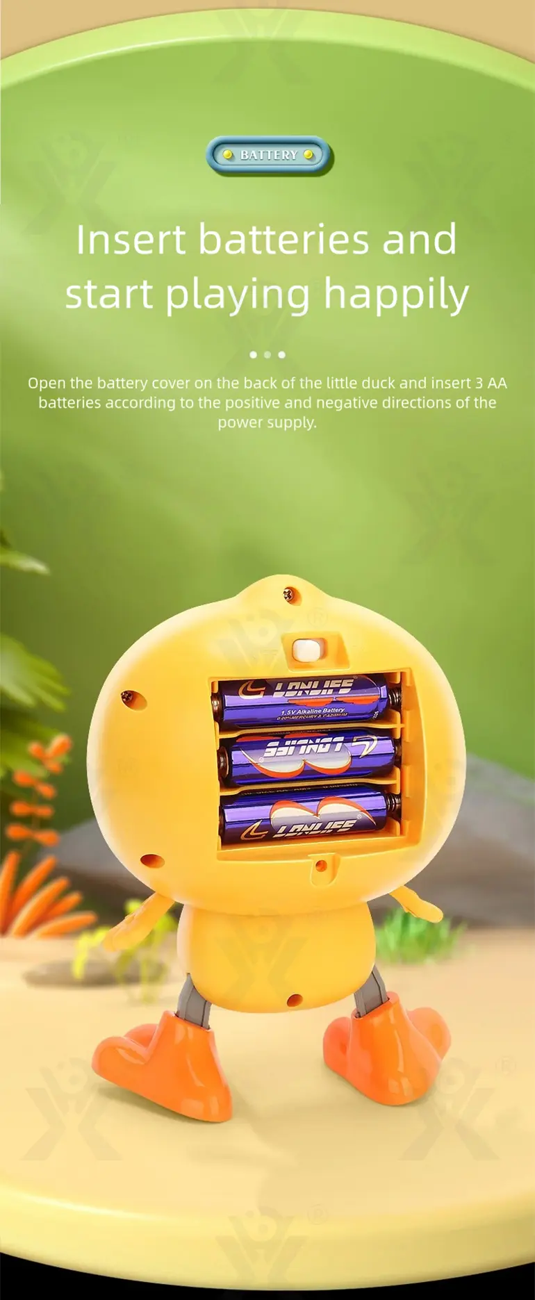 Electric Walking Duck Toy, Transformable, music, and light (TB-5064123) — illustrated product details, panel 6