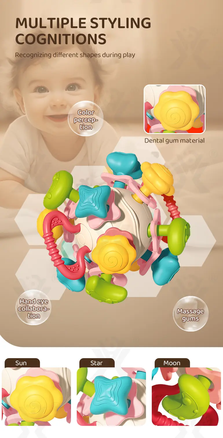6-in-1 Baby Teether Ball Toy, Space Theme (TB-4225771) — illustrated product details, panel 2