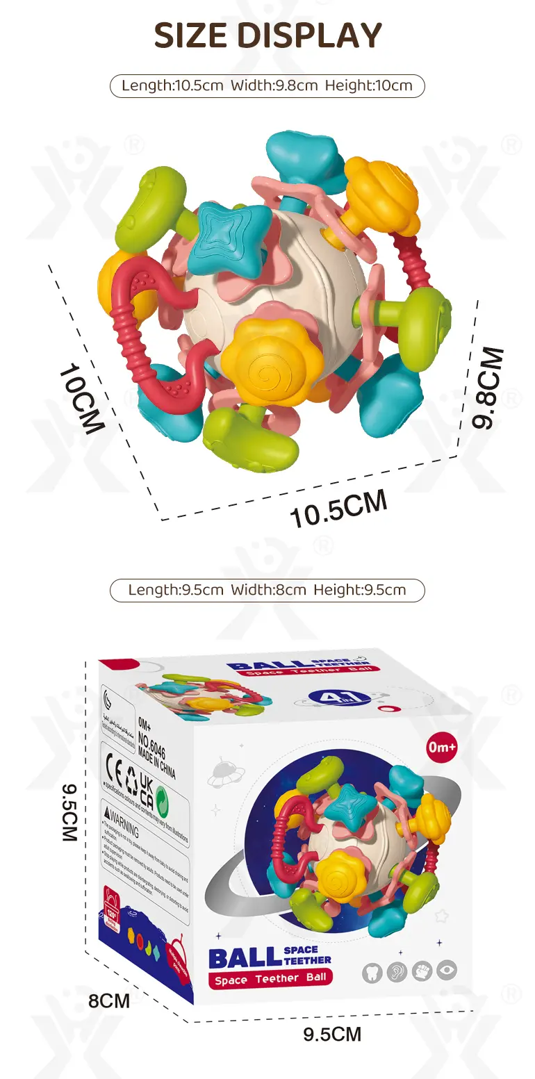 6-in-1 Baby Teether Ball Toy, Space Theme (TB-4225771) — illustrated product details, panel 8