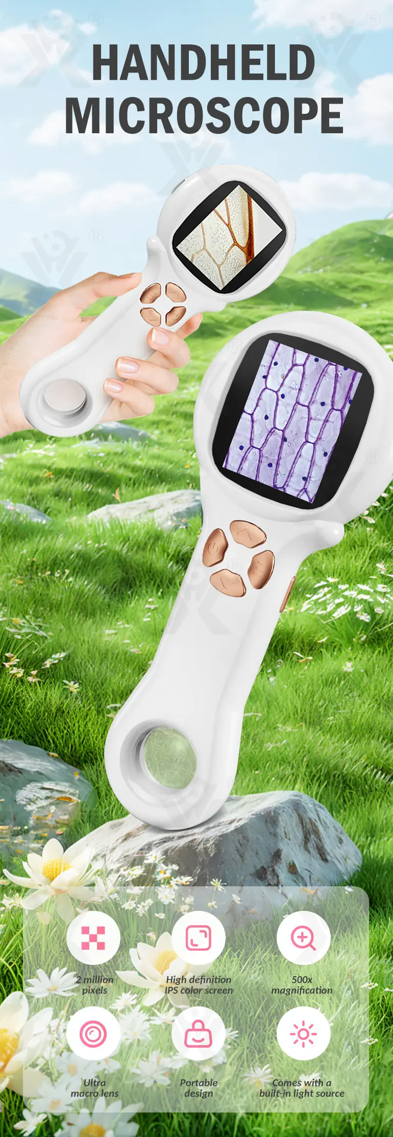 Mini Handheld Digital Microscope, Portable (TB-4907860) — illustrated product details, panel 1