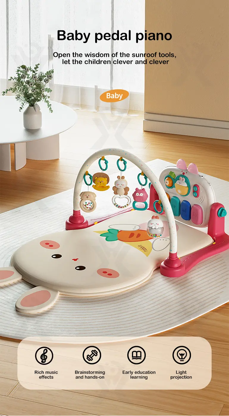 Baby Pedal Piano Play Mat, Rabbit Mat -Baby Toys Bulk Supply (TB-4345906) — illustrated product details, panel 1