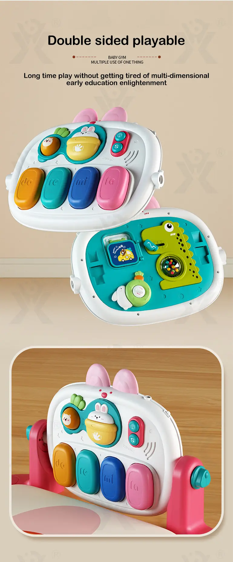 Baby Pedal Piano Play Mat, Rabbit Mat -Baby Toys Bulk Supply (TB-4345906) — illustrated product details, panel 3