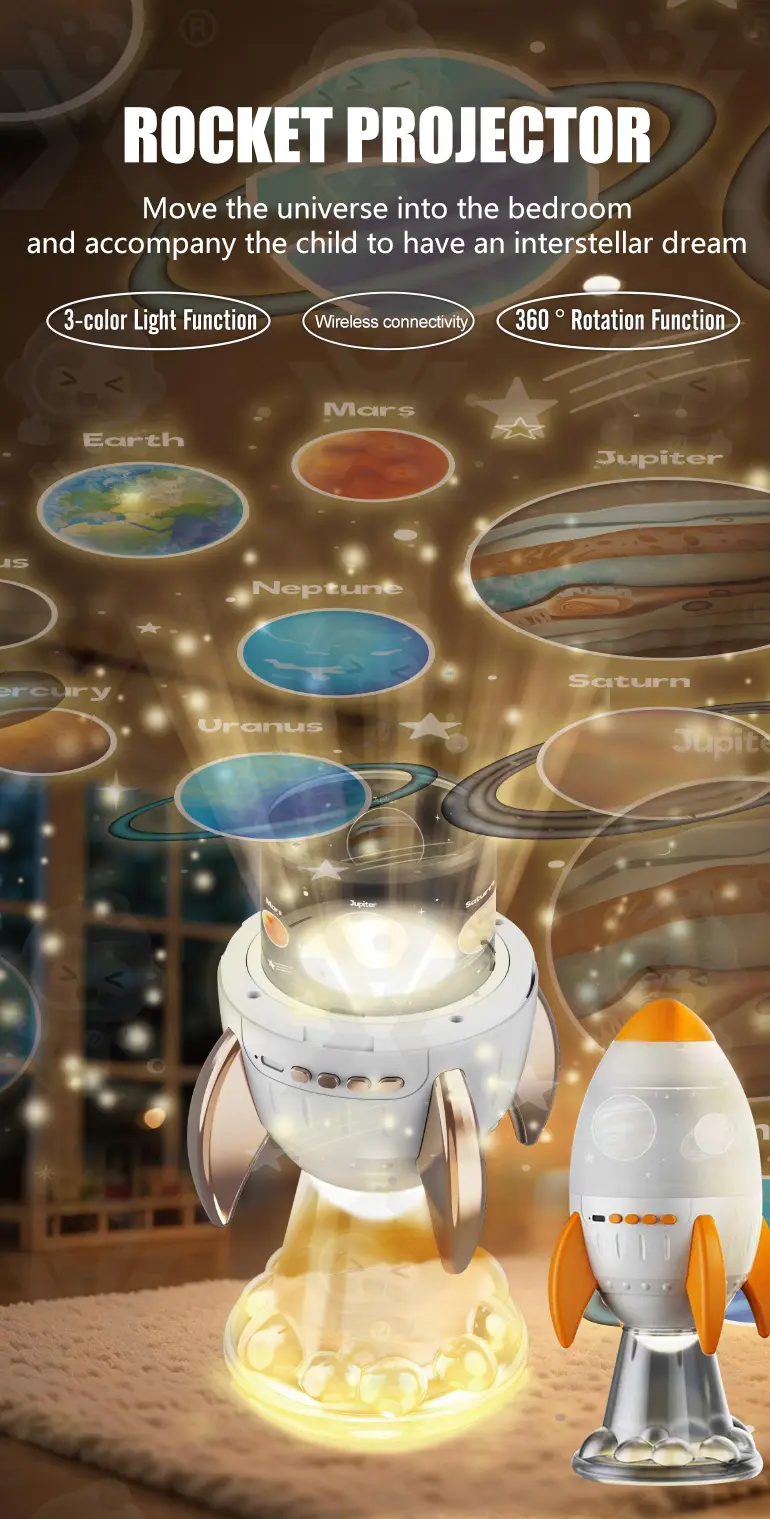 Star Projector Night Light, Space Rocket-Shaped Toy (TB-5154530) — illustrated product details, panel 1
