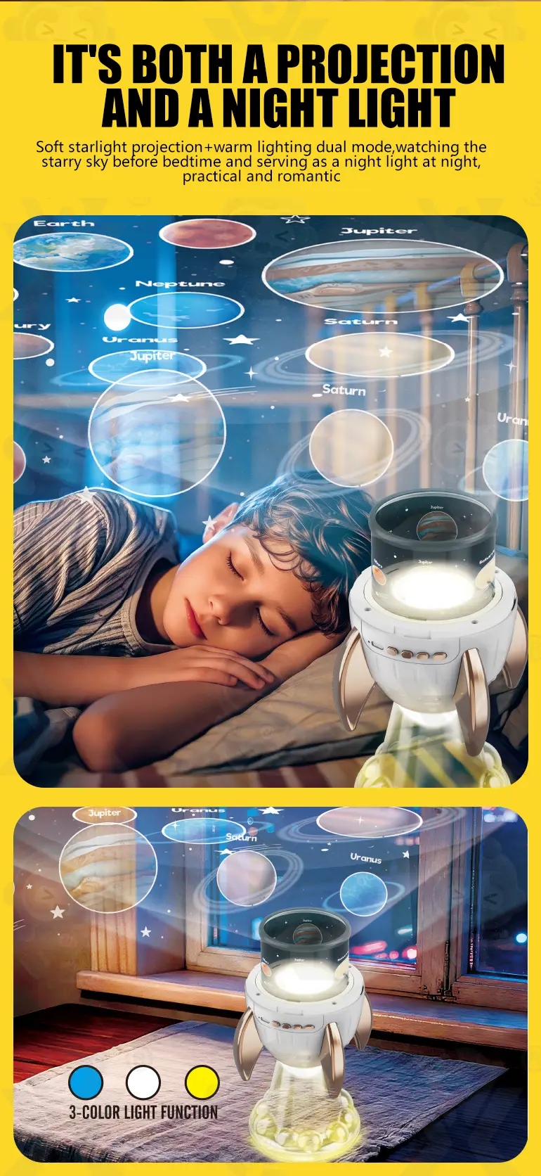 Star Projector Night Light, Space Rocket-Shaped Toy (TB-5154530) — illustrated product details, panel 2
