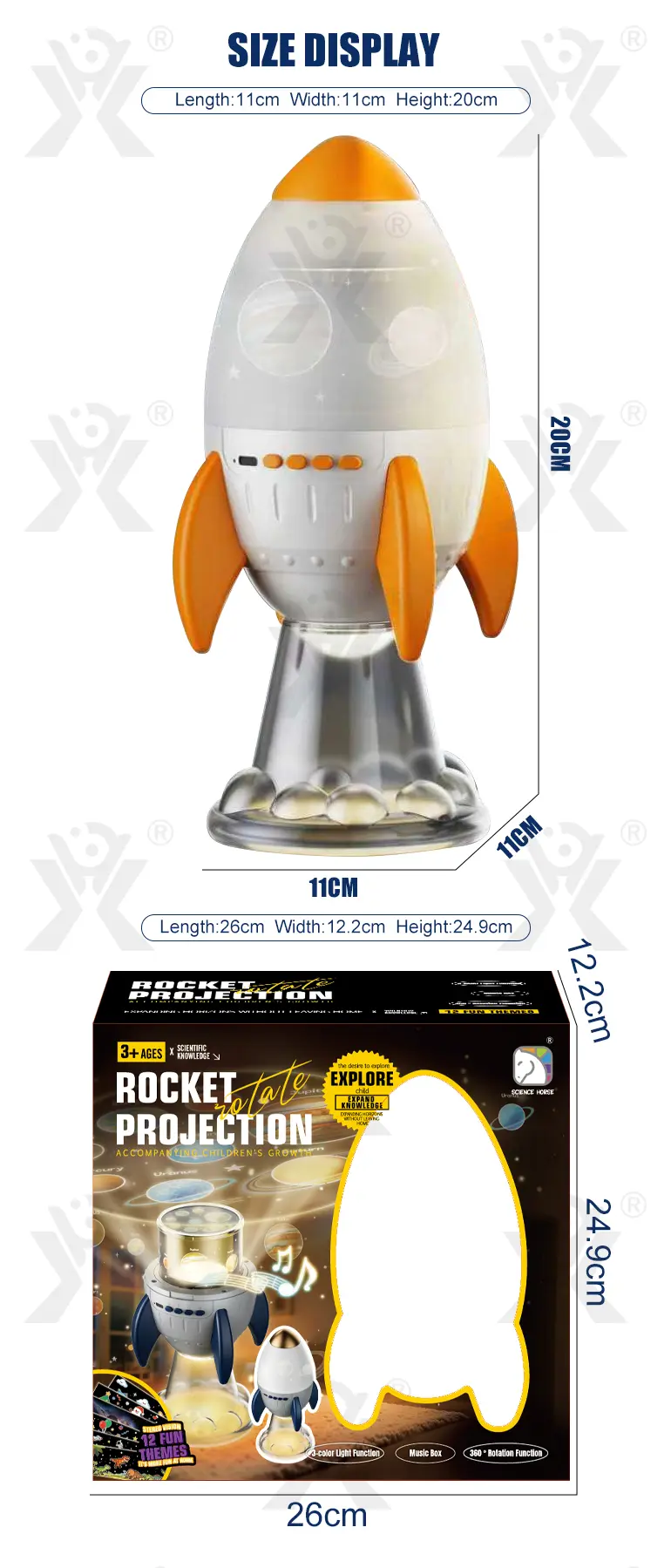 Star Projector Night Light, Space Rocket-Shaped Toy (TB-5154530) — illustrated product details, panel 6