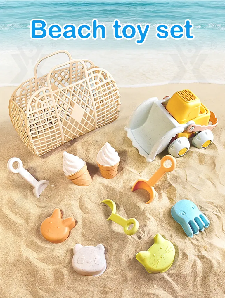 Cream Beach Basket Toy Set | Kids Sand Play Set (TB-5153319) — illustrated product details, panel 1