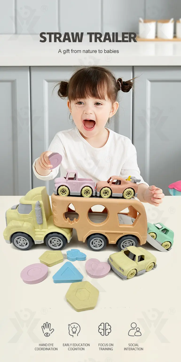 Wheat Straw Car Toy, Trailer Truck (TB-4283247) — illustrated product details, panel 1