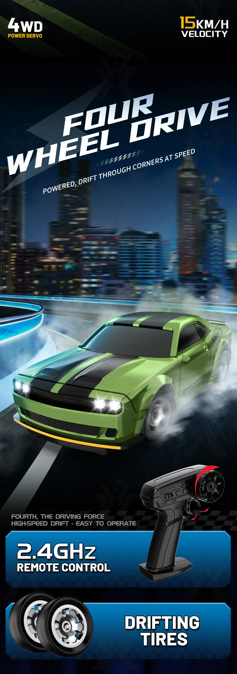 1:64 Scale Desktop Drift Car, Type-C Charging (TB-4974344) — illustrated product details, panel 4