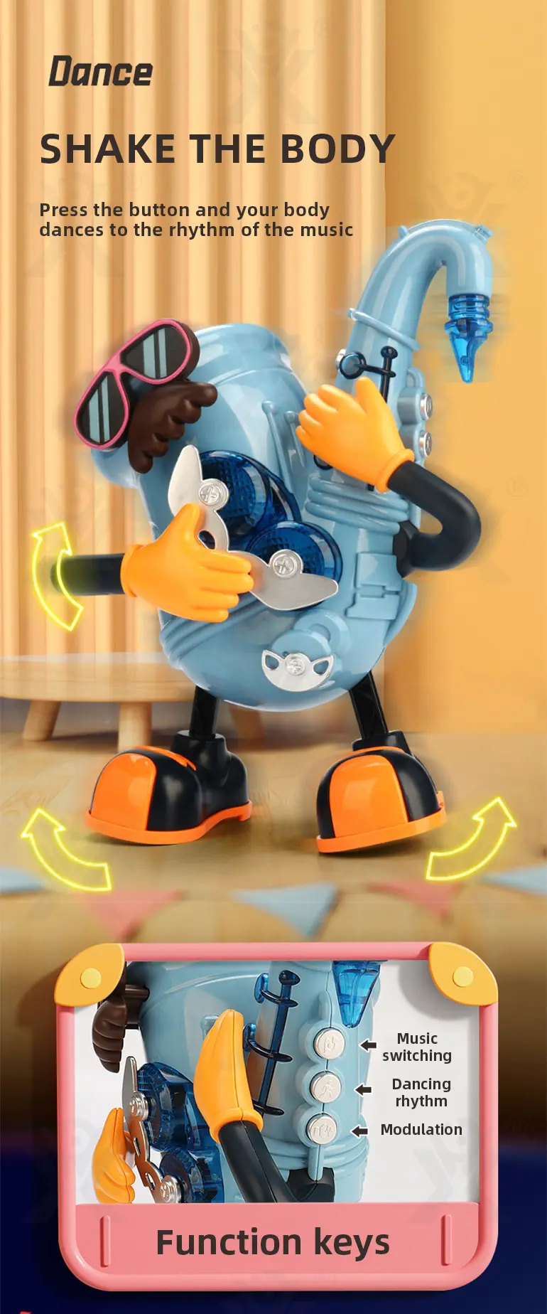 Dancing Saxophone Toy, Building the Sense of Rhythm (TB-4268781) — illustrated product details, panel 2