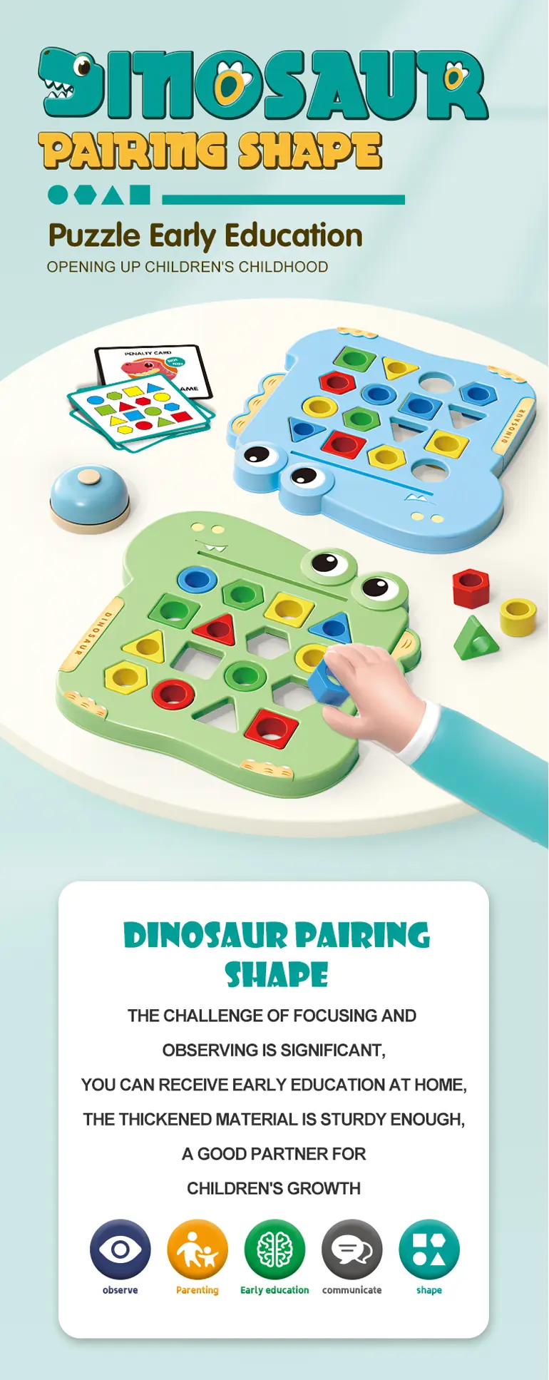 Shape Pairing Puzzle Toy, Dinosaur Outlook (TB-4232591) — illustrated product details, panel 1