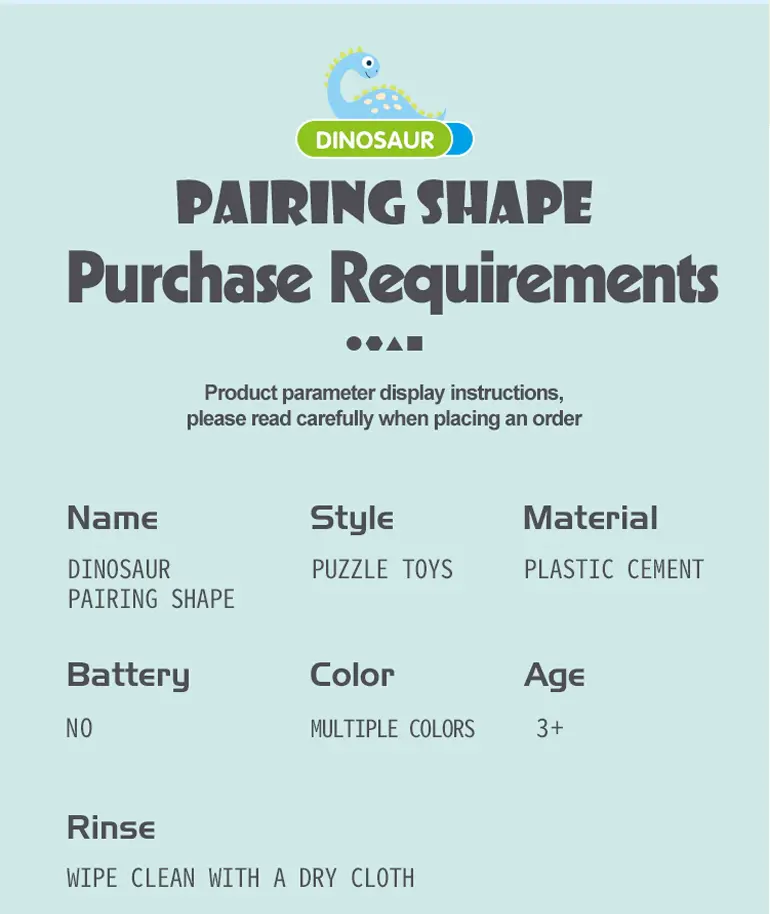 Shape Pairing Puzzle Toy, Dinosaur Outlook (TB-4232591) — illustrated product details, panel 10