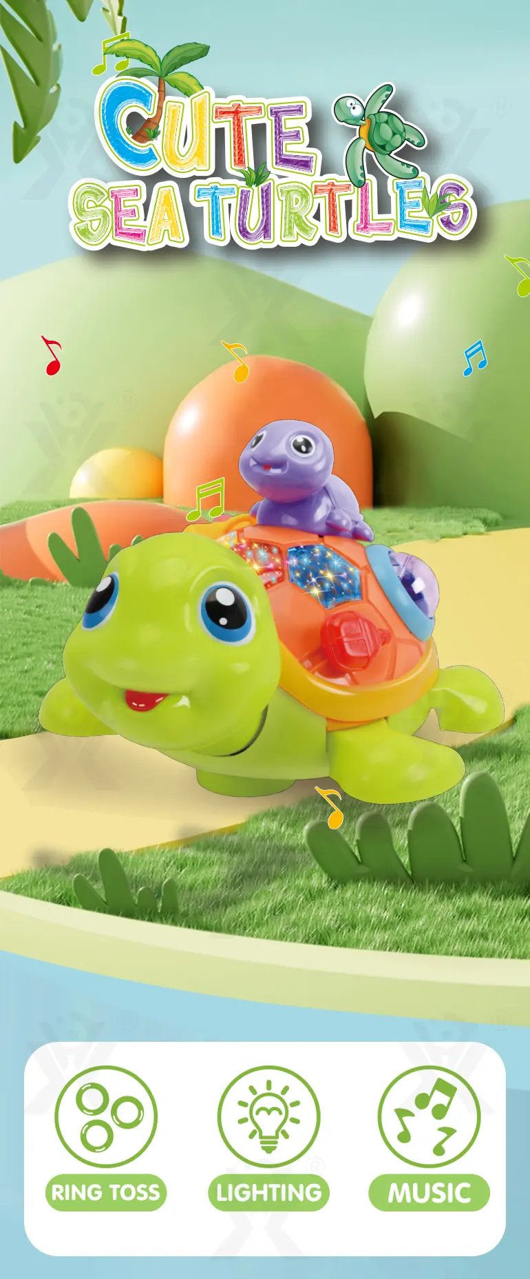 Electric Turtle Toy with Musical Light -China Toy Factory (TB-1037039) — illustrated product details, panel 1