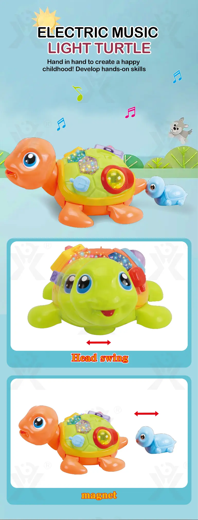 Electric Turtle Toy with Musical Light -China Toy Factory (TB-1037039) — illustrated product details, panel 2
