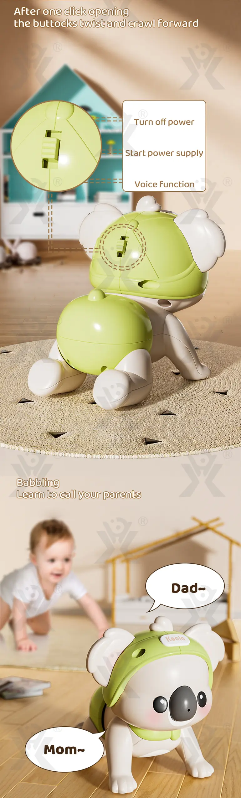 Electric Koala Crawling Toy For Baby Early Learning (TB-4377592) — illustrated product details, panel 3