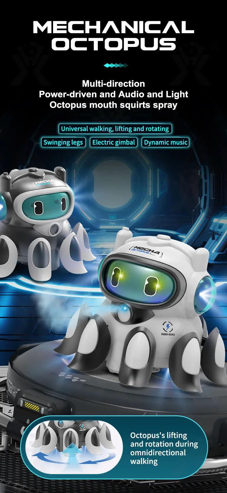 Kids Electric Mechanical Octopus Toy (TB-4387778) — illustrated product details, panel 1