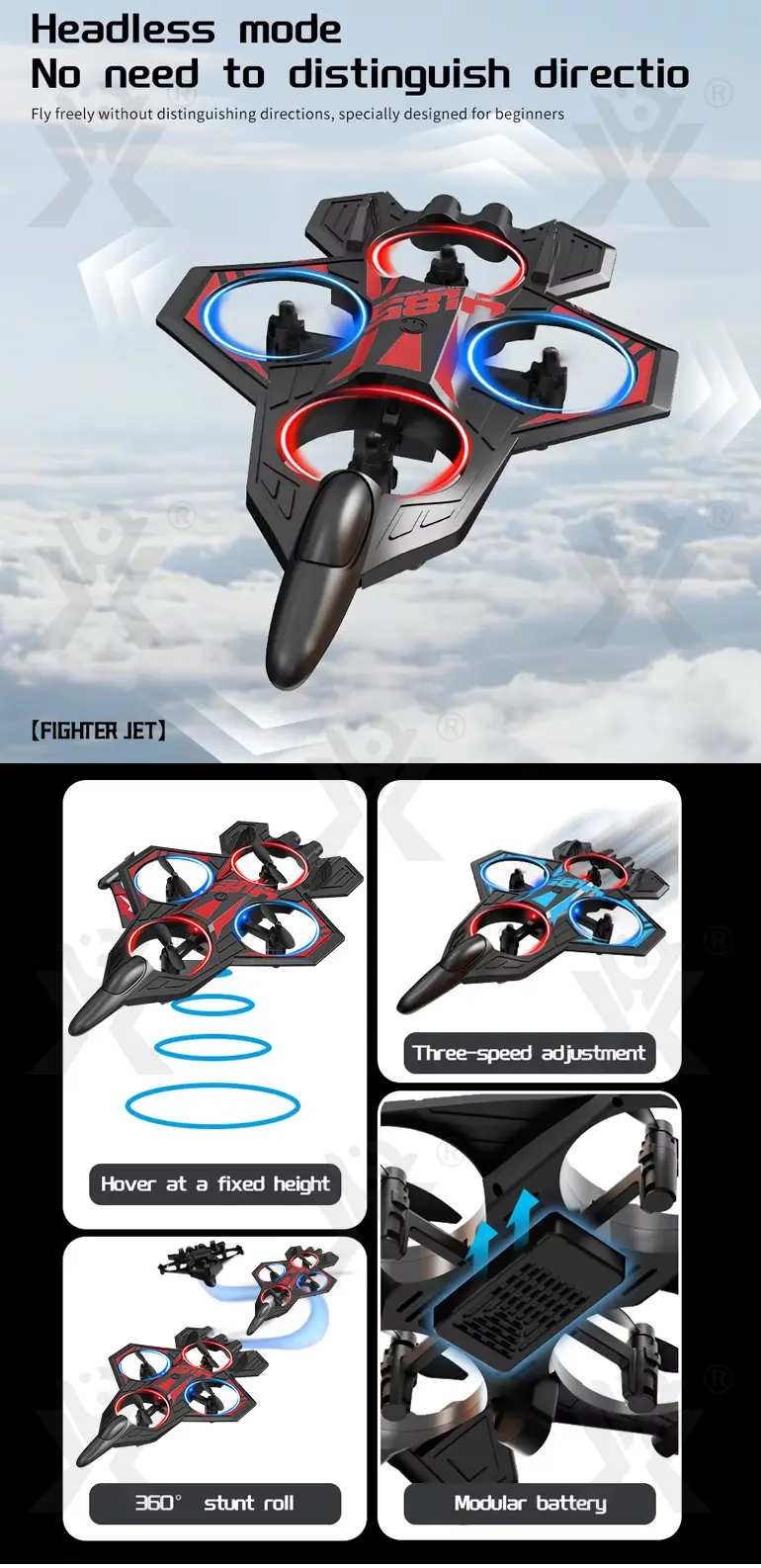 EPP Foam RC Fighter Toy, Modular Battery Detach (TB-5168329) — illustrated product details, panel 1