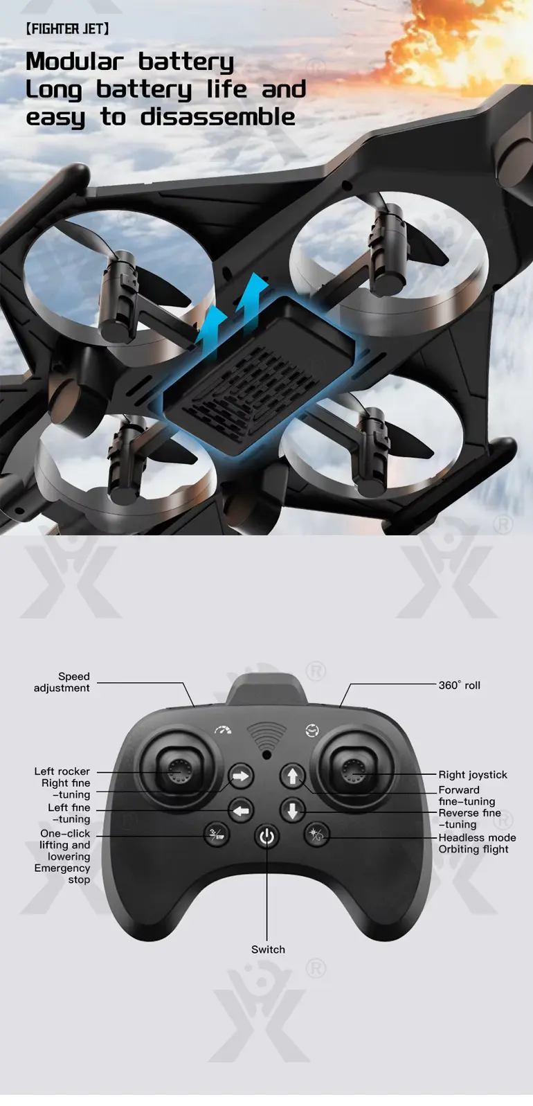EPP Foam RC Fighter Toy, Modular Battery Detach (TB-5168329) — illustrated product details, panel 3