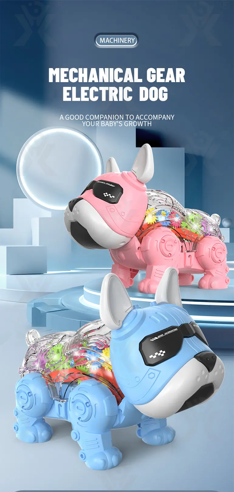 Walking Robot Dog Toy, Transparent Gear Rear (TB-4141679) — illustrated product details, panel 1