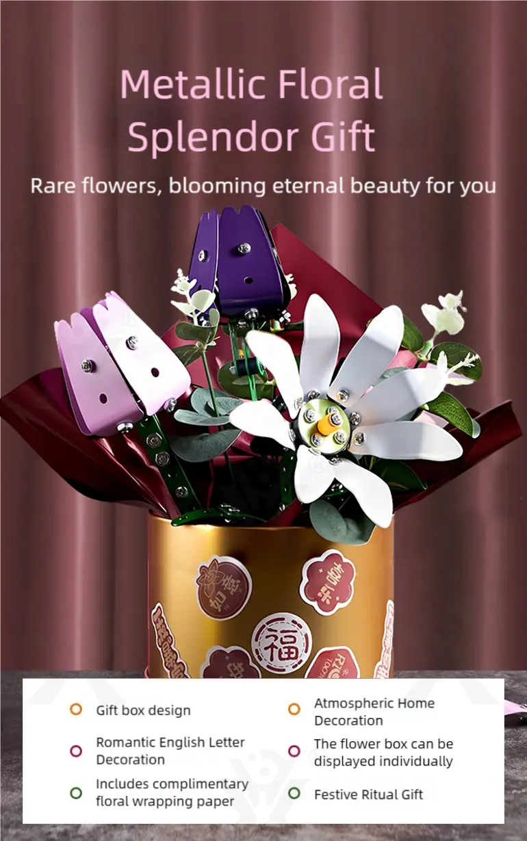 Metal Flower DIY Bouquet, External Flower (TB-5069421) — illustrated product details, panel 1