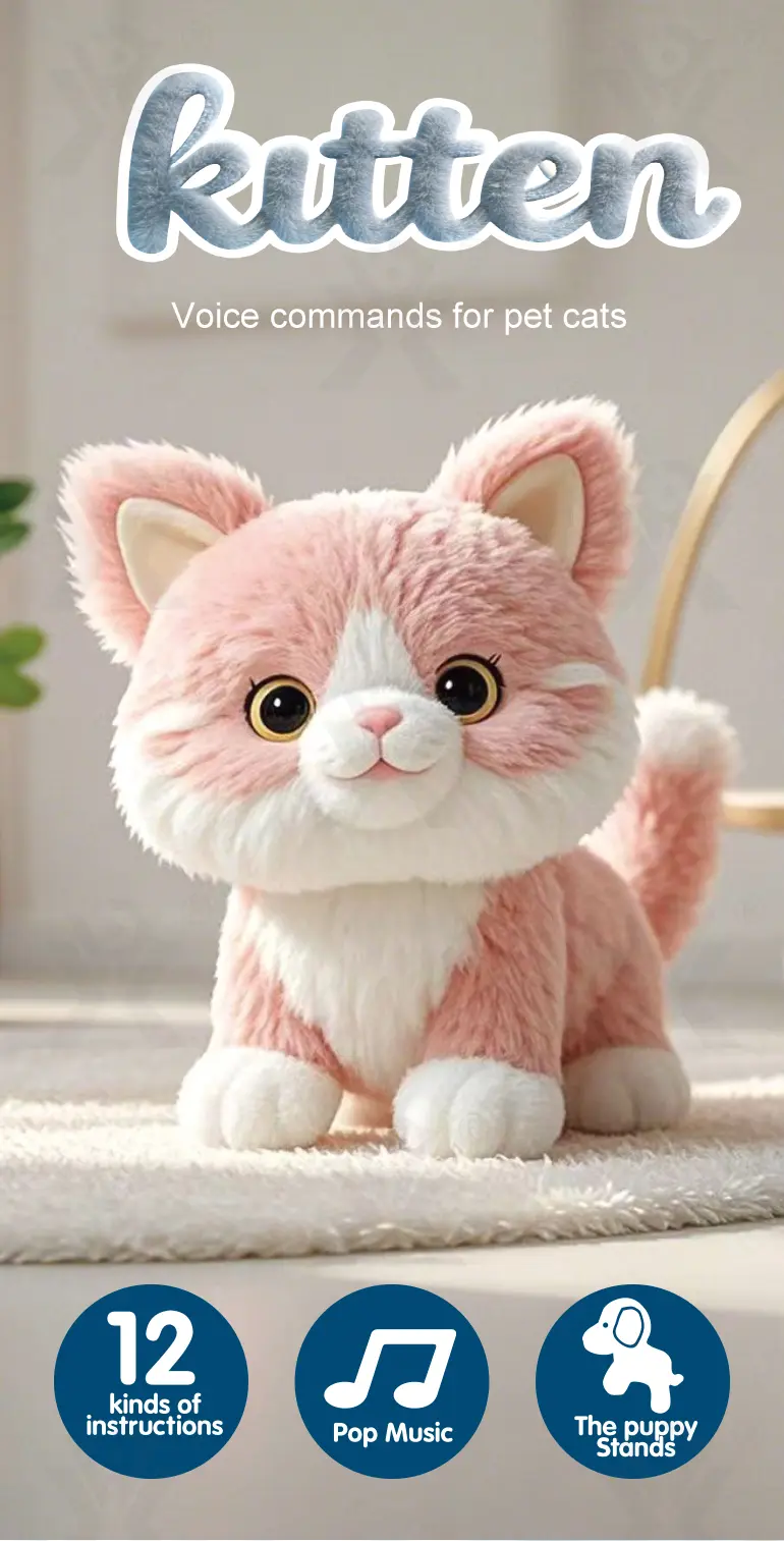 Interactive Plush Cat, Voice Commands Cute Cats (TB-5165069) — illustrated product details, panel 1