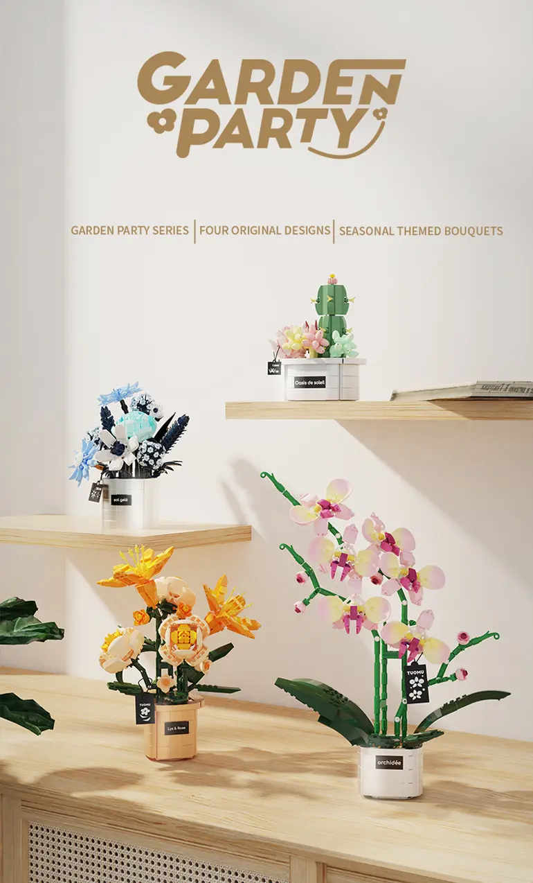 Flower Building Blocks Toy, Decor Use and Fun (TB-4307317) — illustrated product details, panel 1