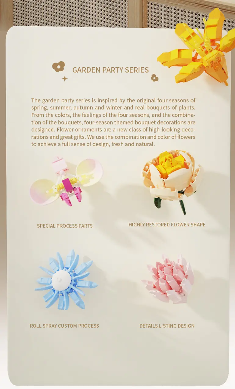 Flower Building Blocks Toy, Decor Use and Fun (TB-4307317) — illustrated product details, panel 2