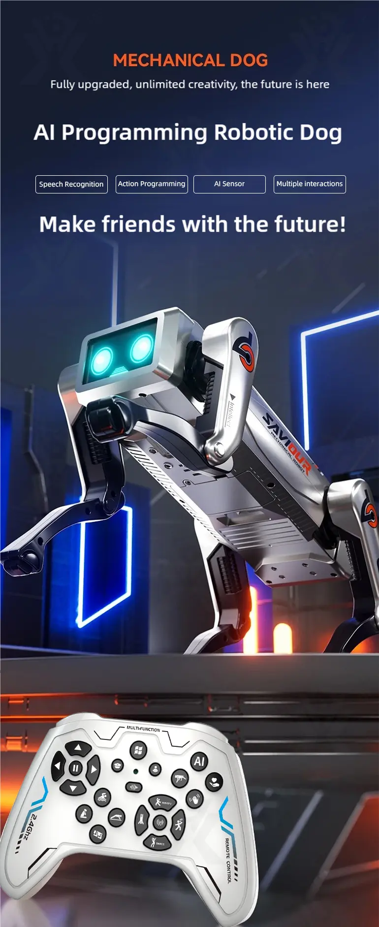 AI Interactive Robot Dog, Voice Control (TB-5028139) — illustrated product details, panel 1